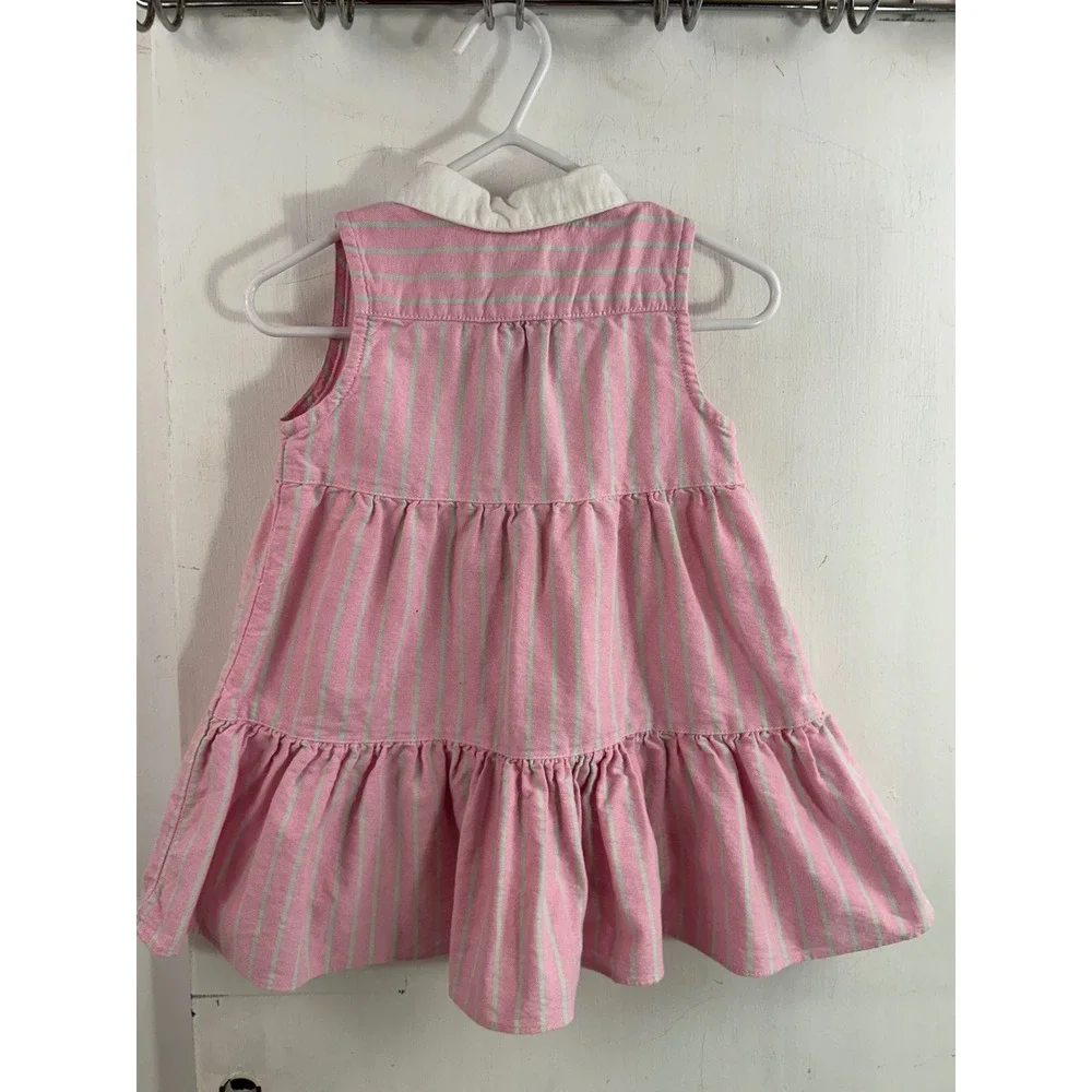 Ralph Lauren Dress 12M Pink Striped Tiered Sleeveless Cotton Kids